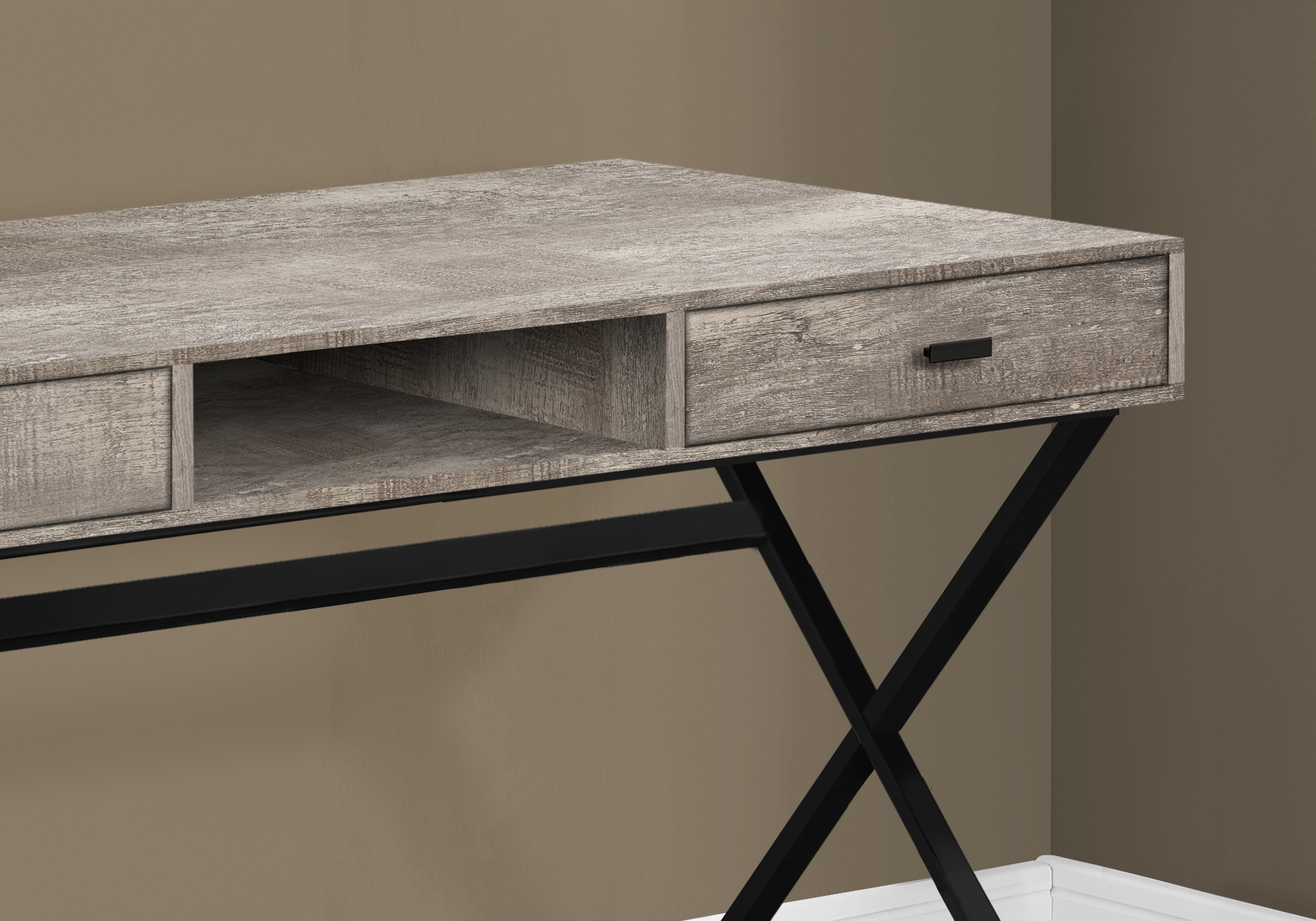 COMPUTER DESK - 48"L / CONTEMPORARY TAUPE RECLAIMED WOOD LOOK / BLACK METAL